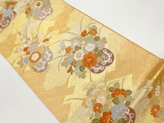 JAPANESE FUKURO OBI / SAGANISHIKI / WOVEN FLORAL CART